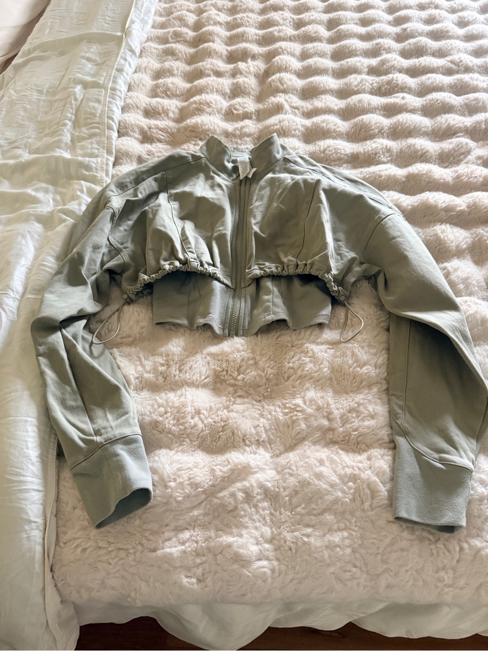 ALO Yoga Cropped Bomber Jacket in Sage Green